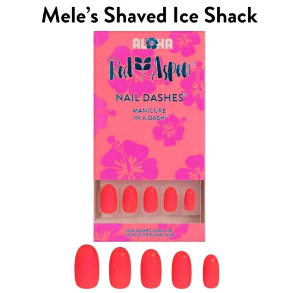 NEW 𝙍𝙚𝙙 𝘼𝙨𝙥𝙚𝙣 Press-On Nails Pink Medium Oval Mele's Shaved Ice Shack